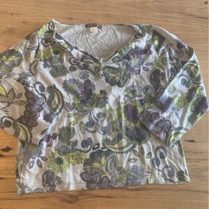 Sigrid Olsen Paisley‎ 3/4 Sleeve Silk Tunic Top Purple Green Women’s L Pre